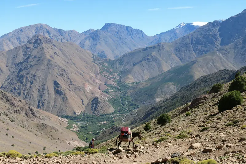 Valle dell'Alto Atlante con un viaggiatore a cavallo